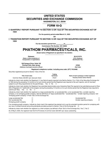 Thumbnail Phathom Pharmaceuticals
 10-Q Quarterly Report FY2023 