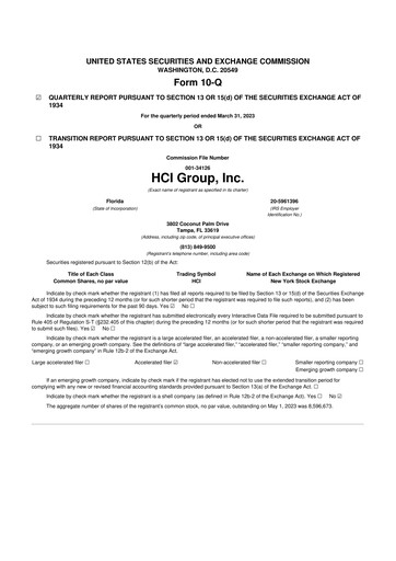 Thumbnail HCI Group
 10-Q Quarterly Report FY2023 