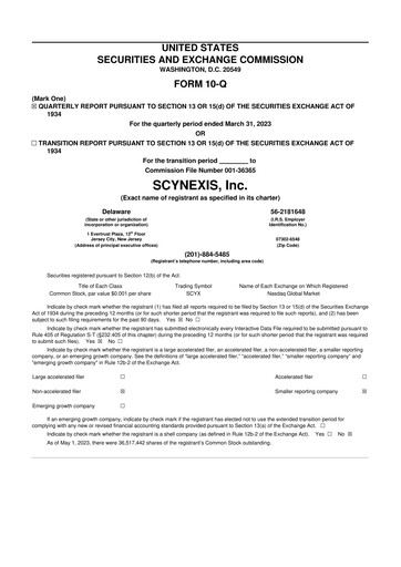 Thumbnail SCYNEXIS 10-Q Quarterly Report FY2023 