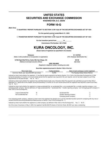 Thumbnail Kura Oncology
 10-Q Quarterly Report FY2023 