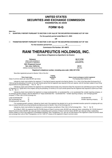 Miniature Rani Therapeutics 10-Q Rapport trimestriel 2023 