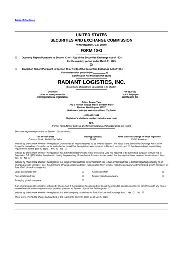 Thumbnail Radiant Logistics
 10-Q Quarterly Report FY2023 