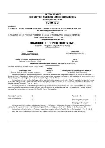 Thumbnail OraSure Technologies 10-Q Quarterly Report FY2023 