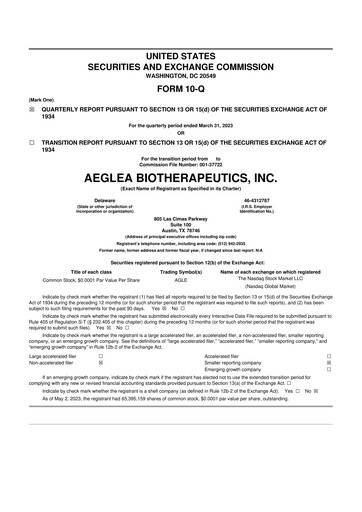 Miniature Spyre Therapeutics 10-Q Rapport trimestriel 2023 