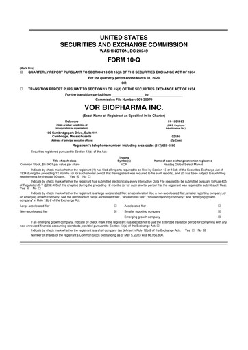 Thumbnail Vor Biopharma 10-Q Quarterly Report FY2023 