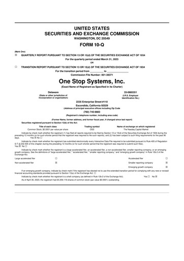 Thumbnail One Stop Systems 10-Q Quarterly Report FY2023 