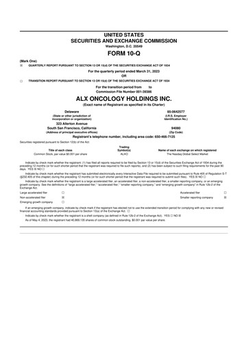 Thumbnail ALX Oncology 10-Q Quarterly Report FY 