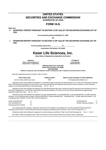 Thumbnail Kezar Life Sciences 10-Q Quarterly Report FY2023 