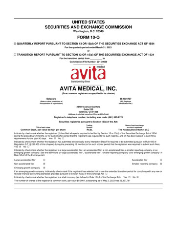 Vorschaubild AVITA Medical
 10-Q Quartalsbericht 2023 