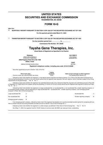 Thumbnail Taysha Gene Therapies 10-Q Quarterly Report FY2023 