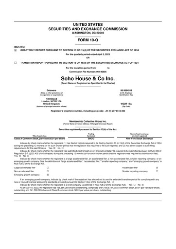 Vorschaubild Soho House & Co 10-Q Quartalsbericht 2023 