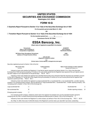 Thumbnail ESSA Bancorp 10-Q Quarterly Report FY2023 