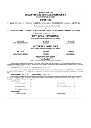 Vorschaubild Sotherly Hotels 10-Q Quartalsbericht  