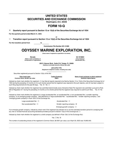 Thumbnail Odyssey Marine Exploration 10-Q Quarterly Report FY2023 
