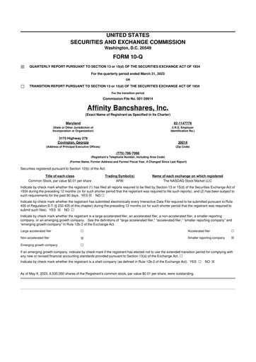 Thumbnail Affinity Bancshares 10-Q Quarterly Report FY2023 