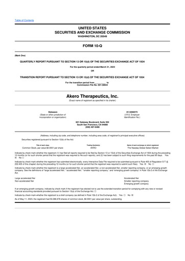 Thumbnail Akero Therapeutics 10-Q Quarterly Report FY2023 