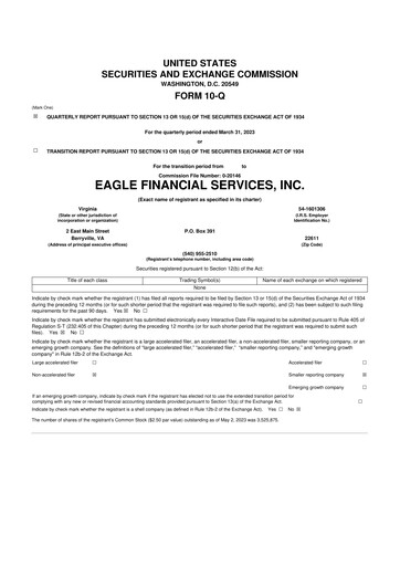 Thumbnail Eagle Financial Services 10-Q Quarterly Report FY2023 