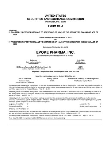 Thumbnail Evoke Pharma
 10-Q Quarterly Report FY2023 