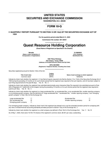 Thumbnail Quest Resource Holding 10-Q Quarterly Report FY2023 