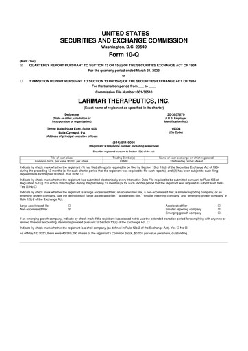 Thumbnail Larimar Therapeutics 10-Q Quarterly Report FY2023 