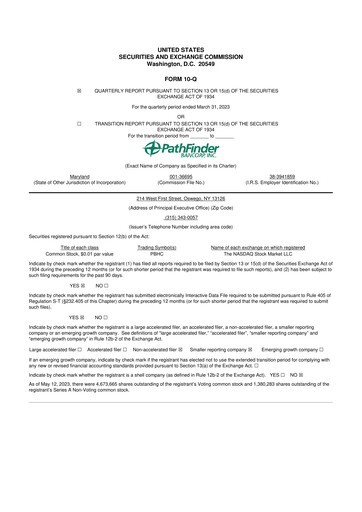 Miniature Pathfinder Bancorp 10-Q Rapport trimestriel 2023 