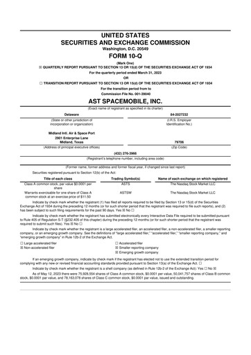 Vorschaubild AST SpaceMobile 10-Q Quartalsbericht 2023 