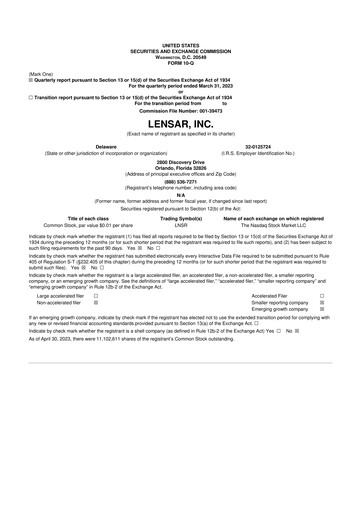 Miniature LENSAR 10-Q Rapport trimestriel 2023 