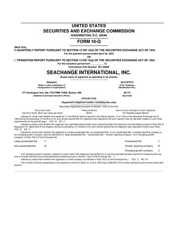 Thumbnail SeaChange International 10-Q Quarterly Report FY2024 
