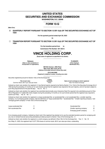 Thumbnail Vince Holding 10-Q Quarterly Report FY2023 