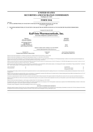 Thumbnail KalVista Pharmaceuticals 10-K Annual Report 2023