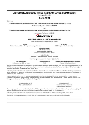 Thumbnail Alkermes 10-Q Quarterly Report FY2023 