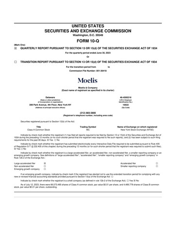 Miniature Moelis & Company 10-Q Rapport trimestriel 2023 