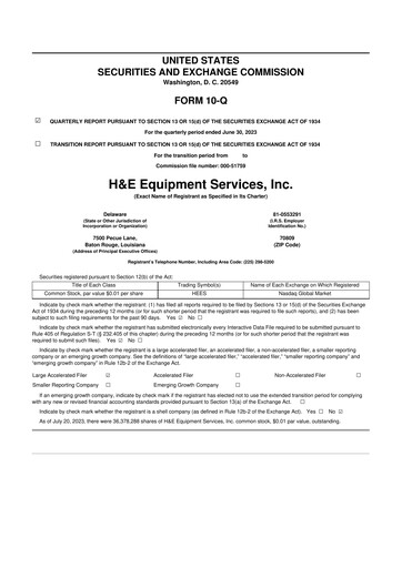 Thumbnail H&E Equipment Services 10-Q Quarterly Report FY 