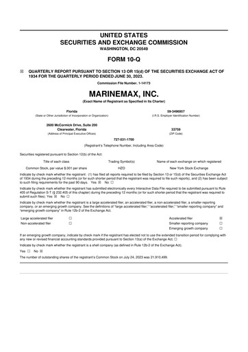 Thumbnail MarineMax 10-Q Quarterly Report FY2023 