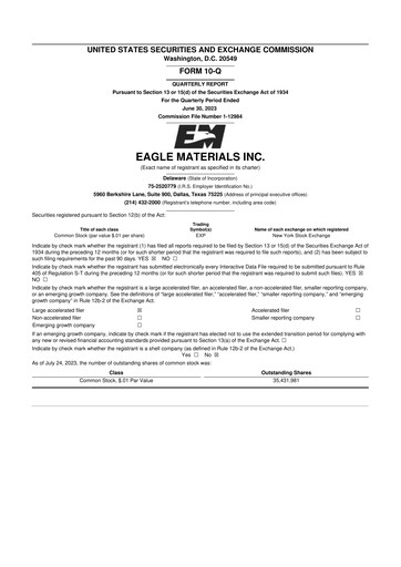 Thumbnail Eagle Materials
 10-Q Quarterly Report FY 