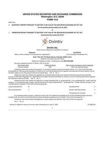 Thumbnail Ovintiv 10-Q Quarterly Report FY2023 