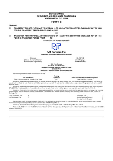 Miniature PJT Partners
 10-Q Rapport trimestriel 2023 