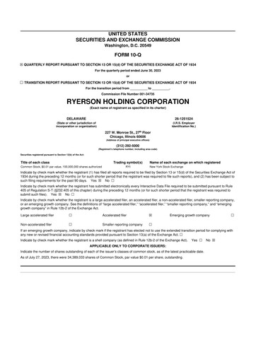 Miniature Ryerson 10-Q Rapport trimestriel 2023 