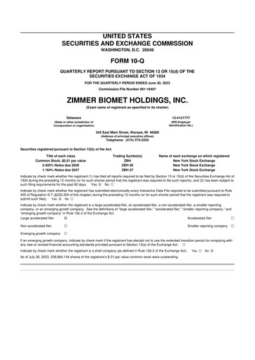 Thumbnail Zimmer Biomet 10-Q Quarterly Report FY2023 