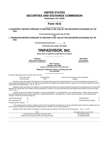 Thumbnail TripAdvisor 10-Q Quarterly Report FY2023 