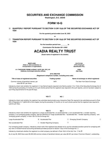 Thumbnail Acadia Realty Trust
 10-Q Quarterly Report FY2023 