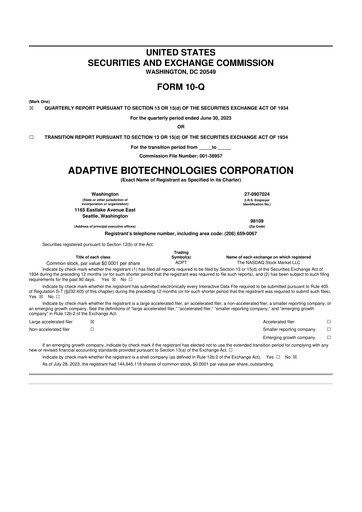 Miniature Adaptive Biotechnologies
 10-Q Rapport trimestriel 2023 
