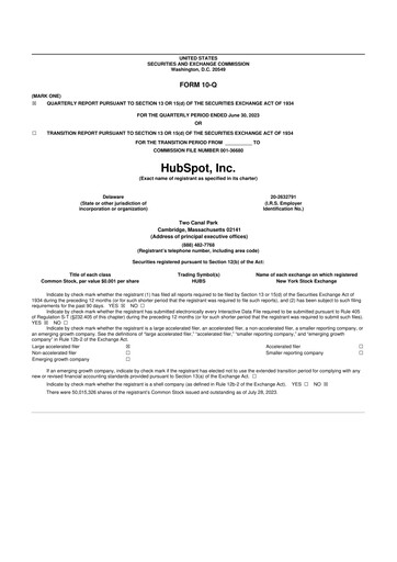 Vorschaubild HubSpot 10-Q Quartalsbericht 2023 