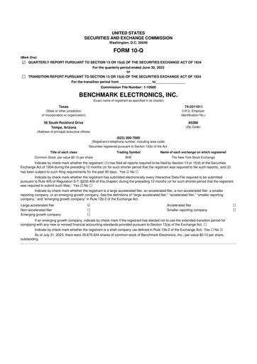 Thumbnail Benchmark Electronics
 10-Q Quarterly Report FY2023 