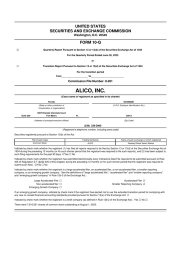 Thumbnail Alico
 10-Q Quarterly Report FY2023 