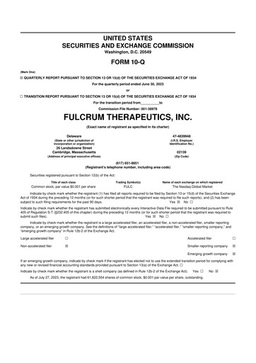 Thumbnail Fulcrum Therapeutics 10-Q Quarterly Report FY2023 