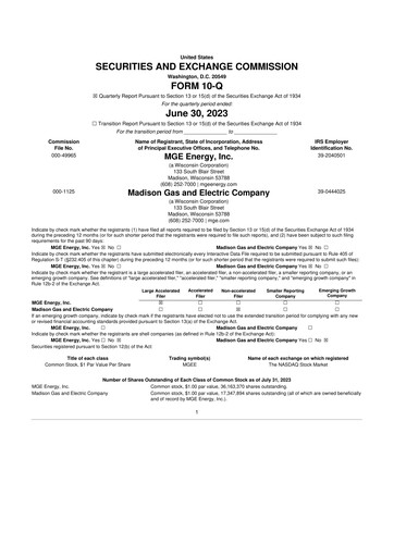 Thumbnail MGE Energy
 10-Q Quarterly Report FY2023 