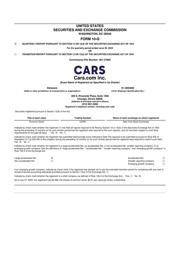 Thumbnail Cars.com 10-Q Quarterly Report FY2023 