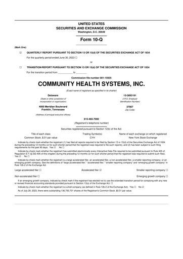 Thumbnail Community Health Systems
 10-Q Quarterly Report FY2023 