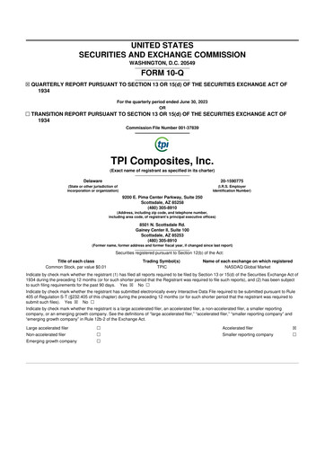 Miniature TPI Composites 10-Q Rapport trimestriel 2023 